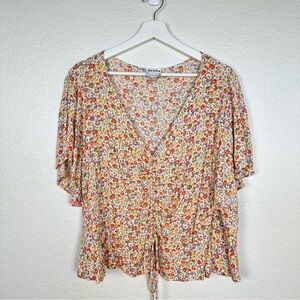 Arula Floral Flare Sleeves Ruched Blouse Boho V Neck Multicolor Rayon Flowy Top